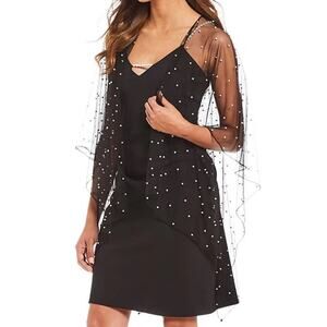 Karl Lagerfeld Paris Women's Embellished Tulle Stole Wrap Sheer‎ Black One Size